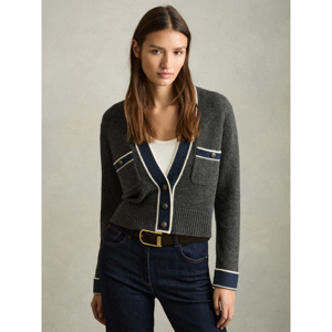 REISS ELOISE Wool Cashmere Tipped V Neck Cardigan